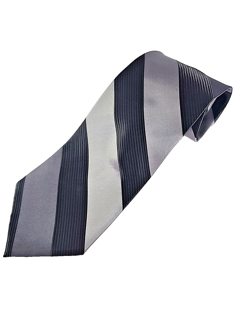 Adolfo Gray with Large Stripes Silk Tie Necktie - Like New